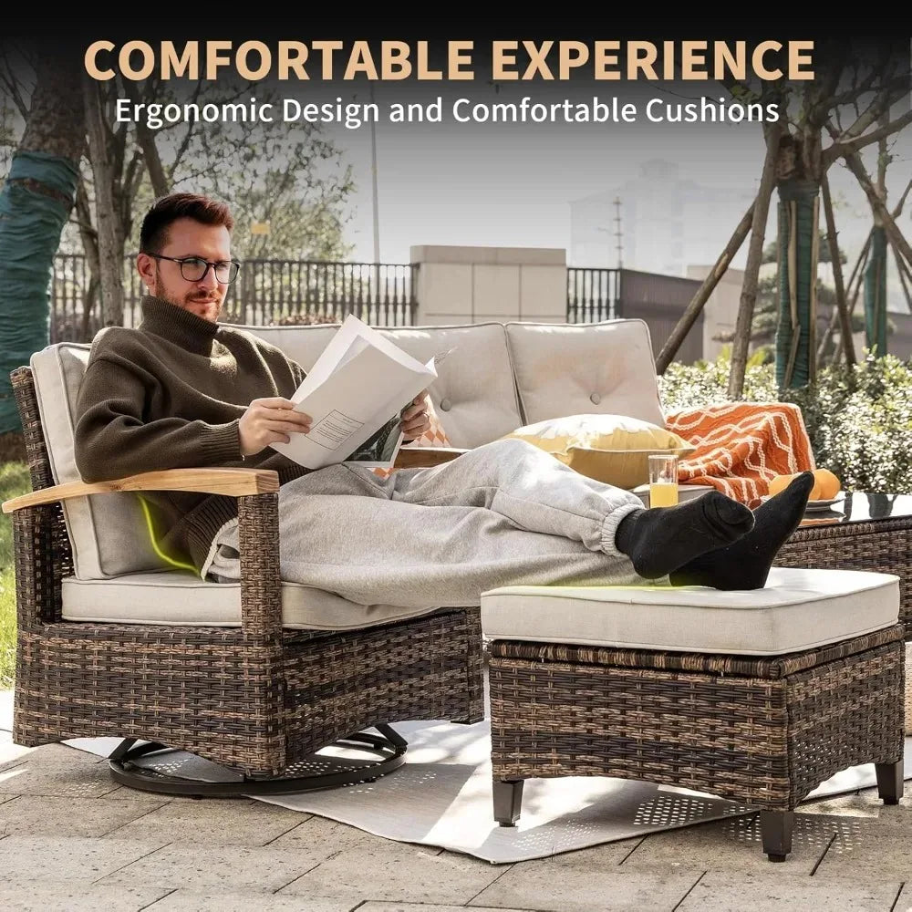 Outdoor Wicker Patio Furniture Set Swivel Rocker Chairs