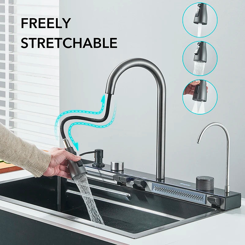 Shinesia Stainless Steel Kitchen Sink Set Large Single Sink Dish Basin Sink With Cold and Hot Controlled Faucet