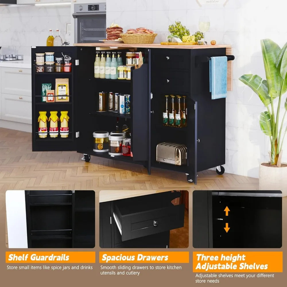 RBXCCarcase Rolling Kitchen Island With Storage And DropLeaf Bar Countertop