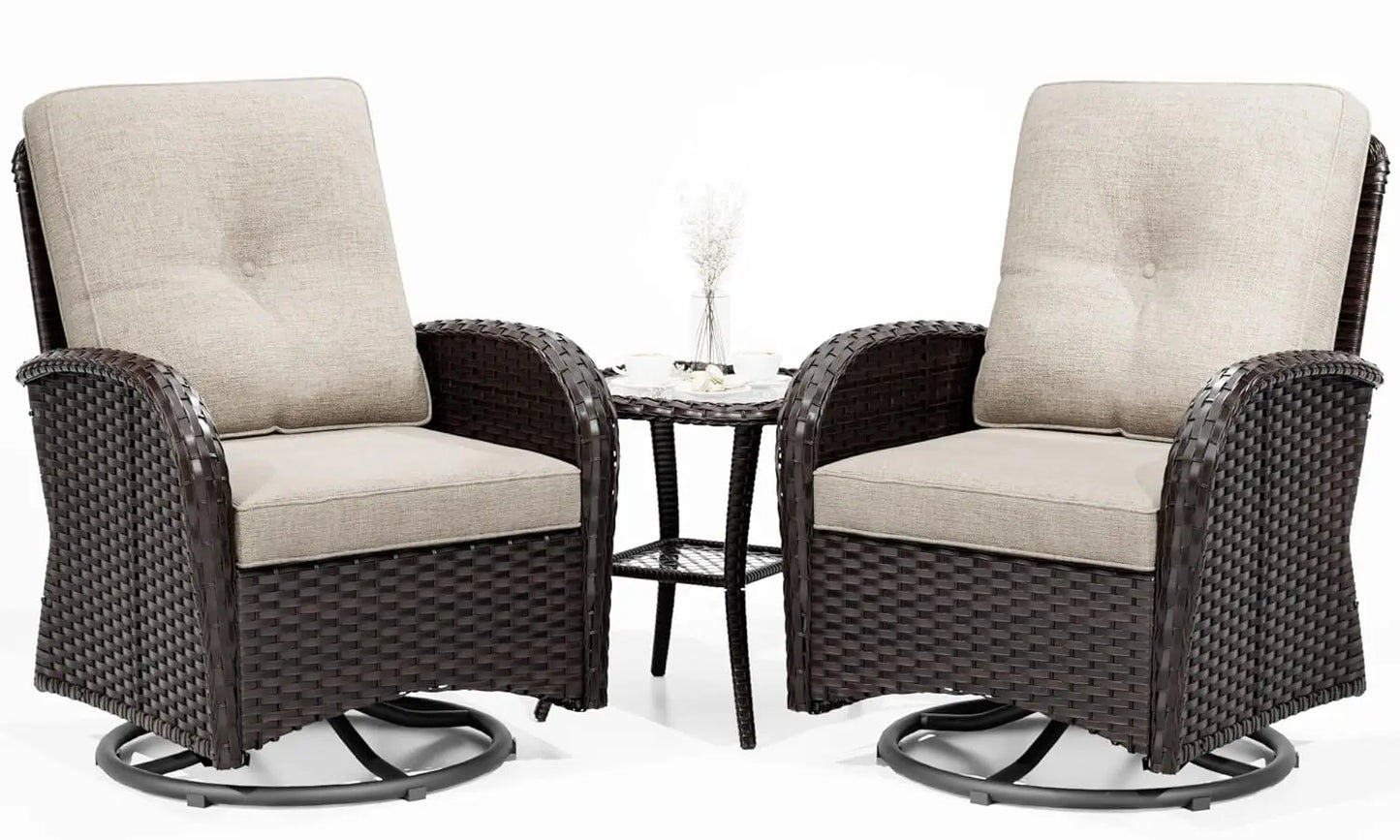 Outdoor Swivel Rocker Chairs Wicker Patio Set With Thick Cushions