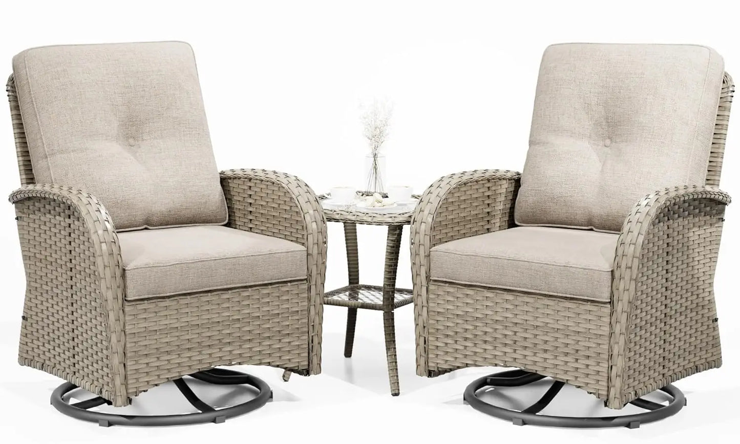 Outdoor Swivel Rocker Chairs Wicker Patio Set With Thick Cushions