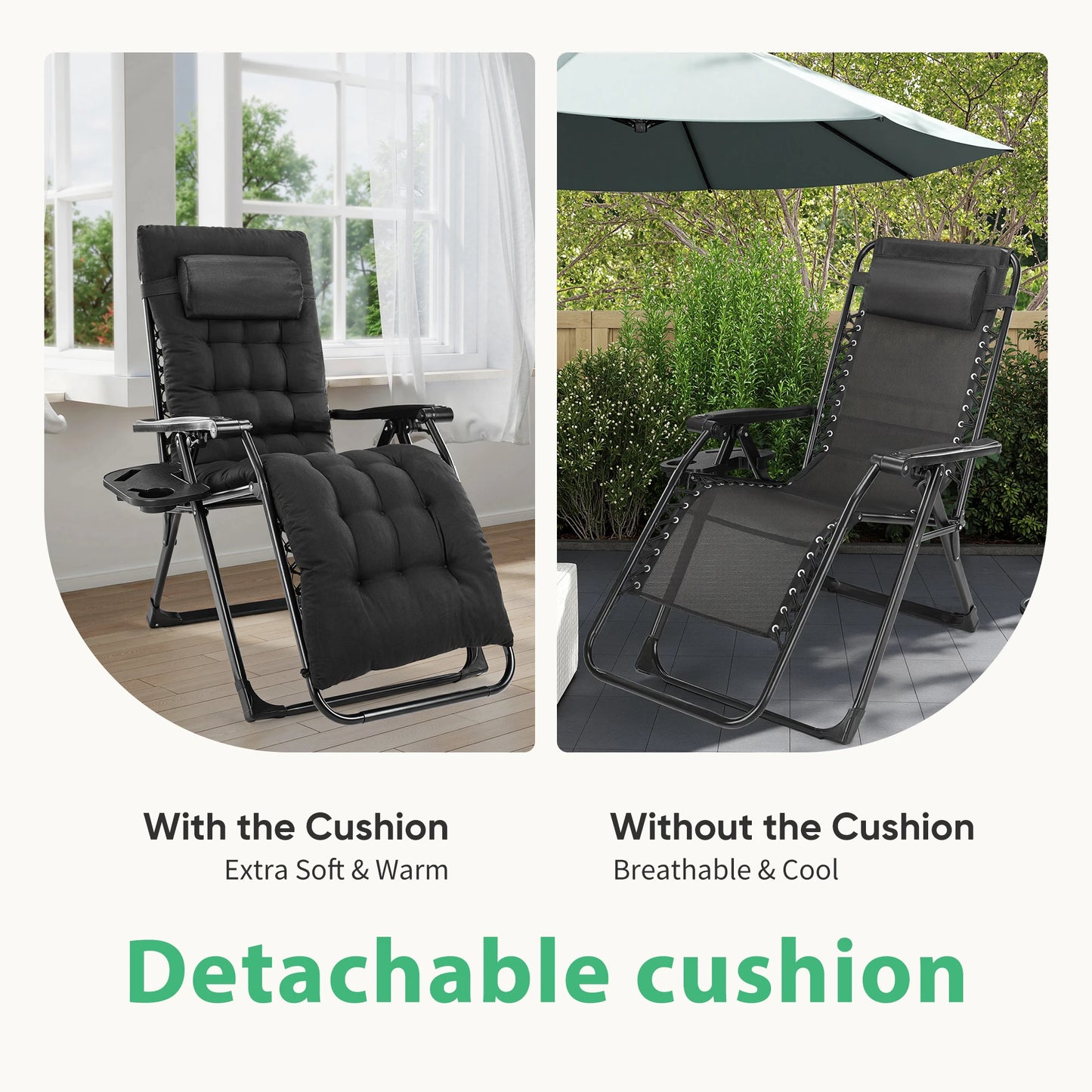 JHK Zero Gravity Recliner Outdoor Folding Lounge Chair