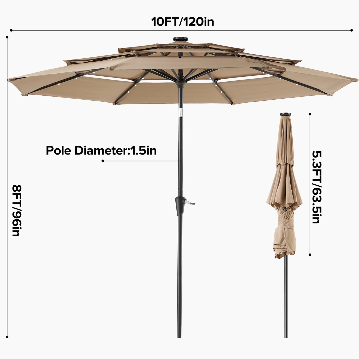 JHK 3-Tier Outdoor Patio Umbrella With 32 LED Lights