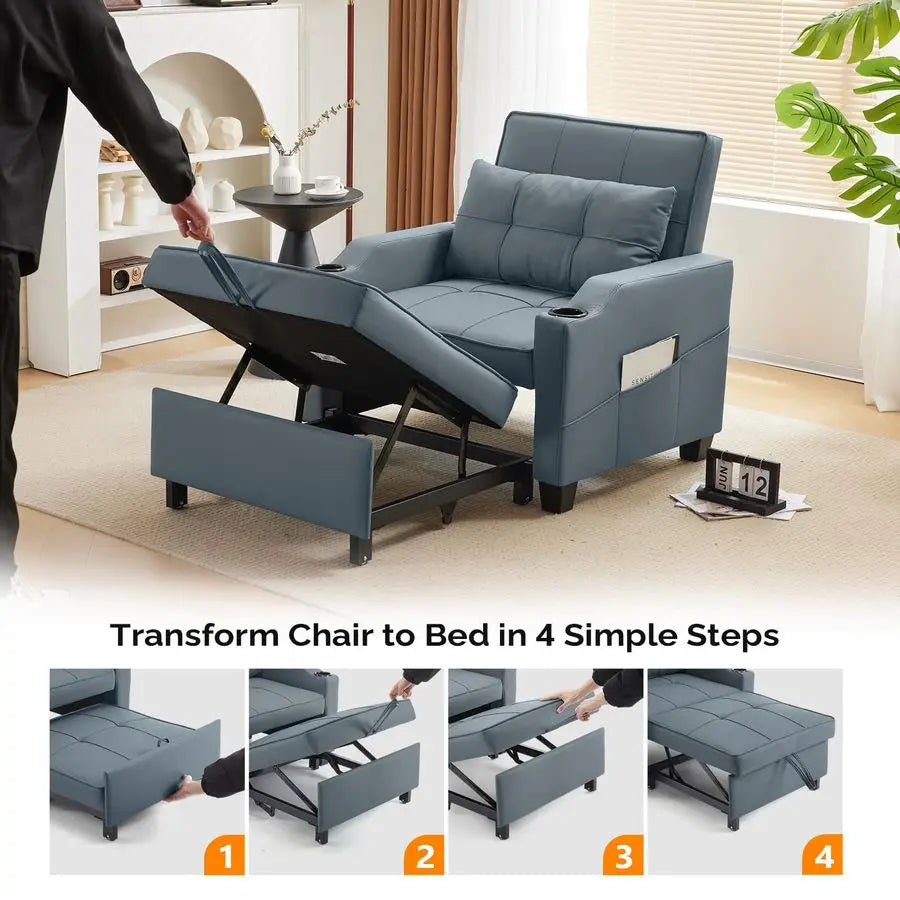 MBVM 3in1 Convertible Sofa Bed With USB Ports Cupholders