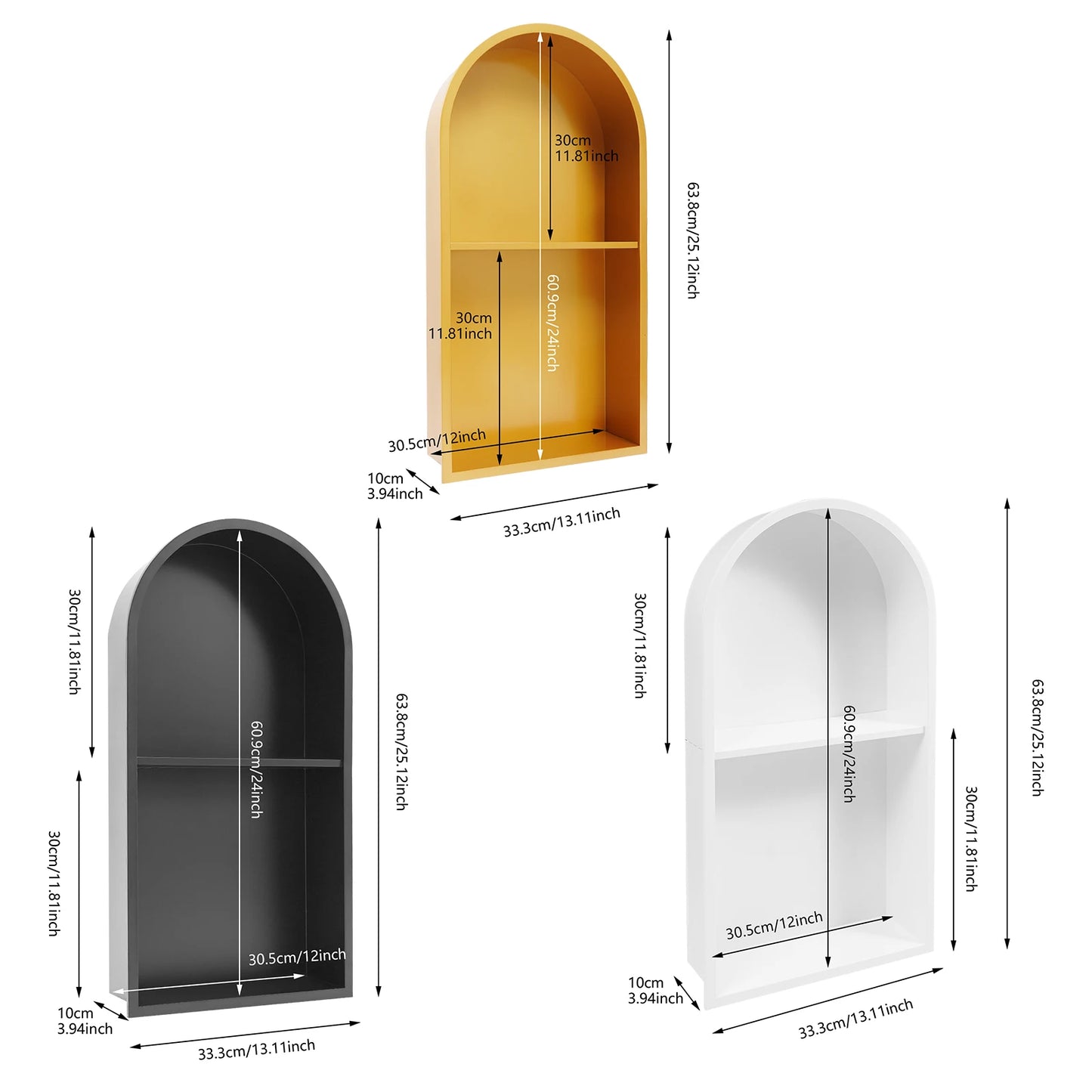 Dual Tier Arched Wall Mounted Shower Niche in Stainless Steel