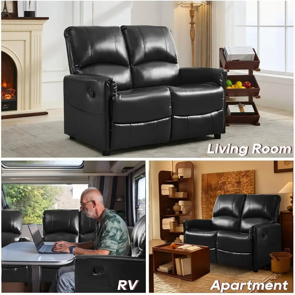 UKMJ Faux Leather Manual Recliner Loveseat Sofa With Side Pocket