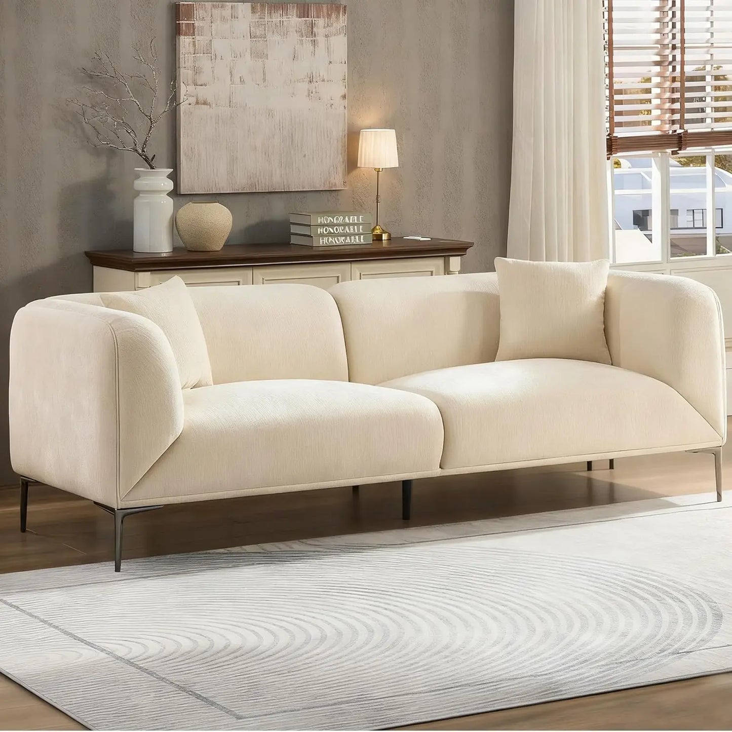 Modern Curved Fabric Sofa With Memory Foam Upholstery