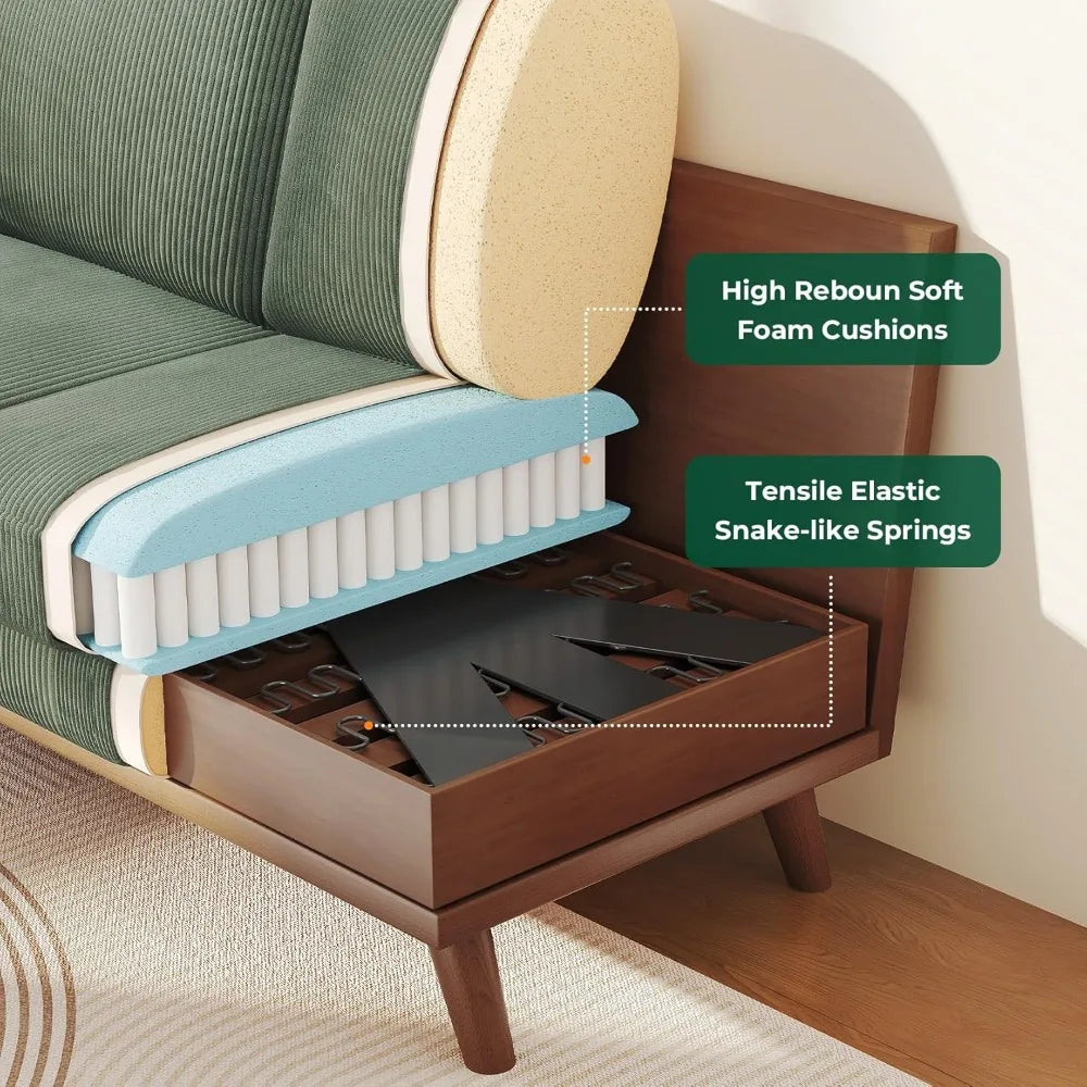 68 Loveseat Sofa Corduroy With Spring Cushion Wood Frame