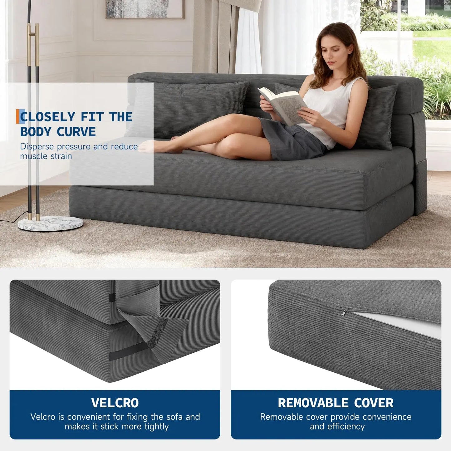 HobbyLane 4 In 1 Folding Sofa Bed Corduroy Sleeper