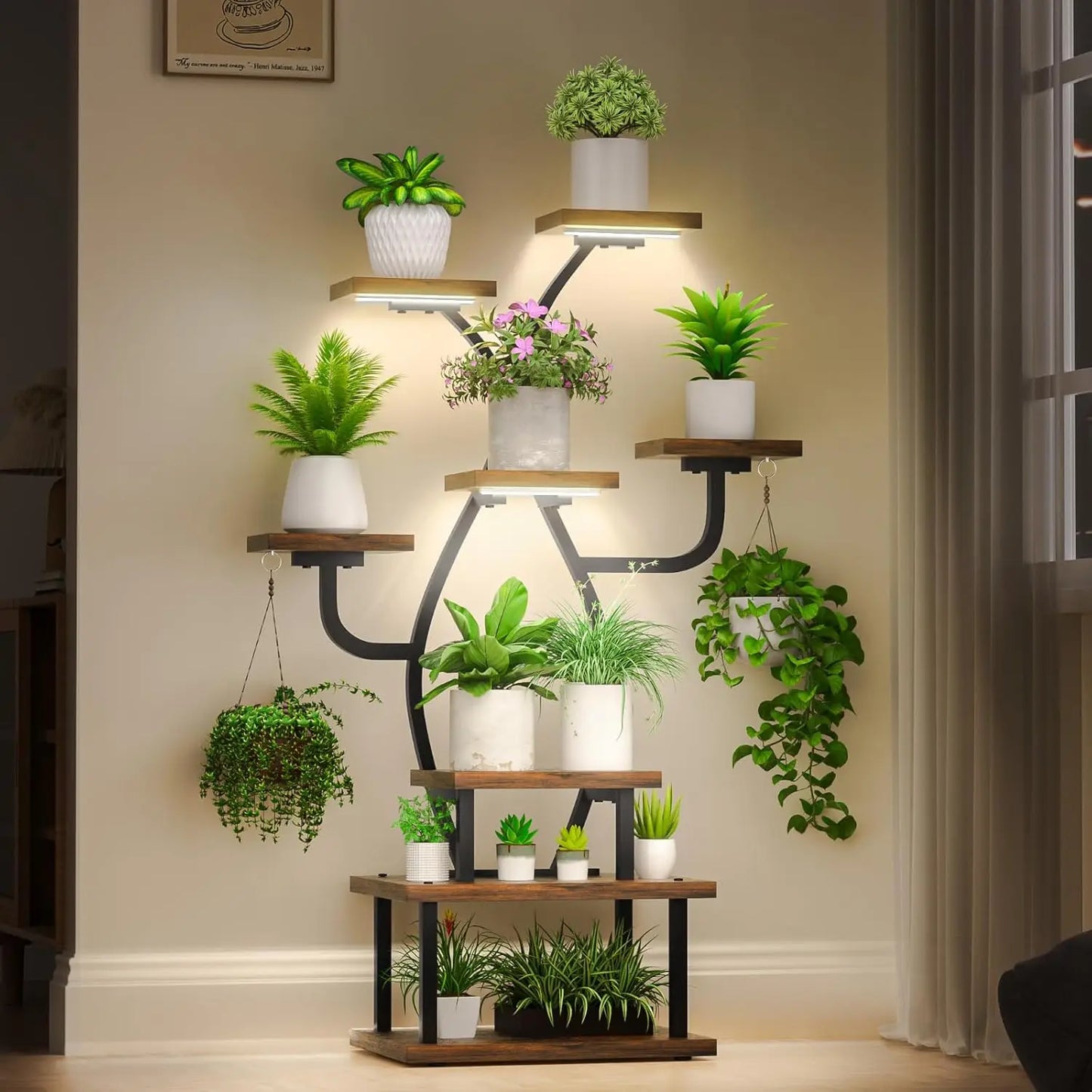 8-Tier Metal Plant Stand With Grow Light For Indoor Use