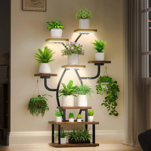 8-Tier Metal Plant Stand With Grow Light For Indoor Use