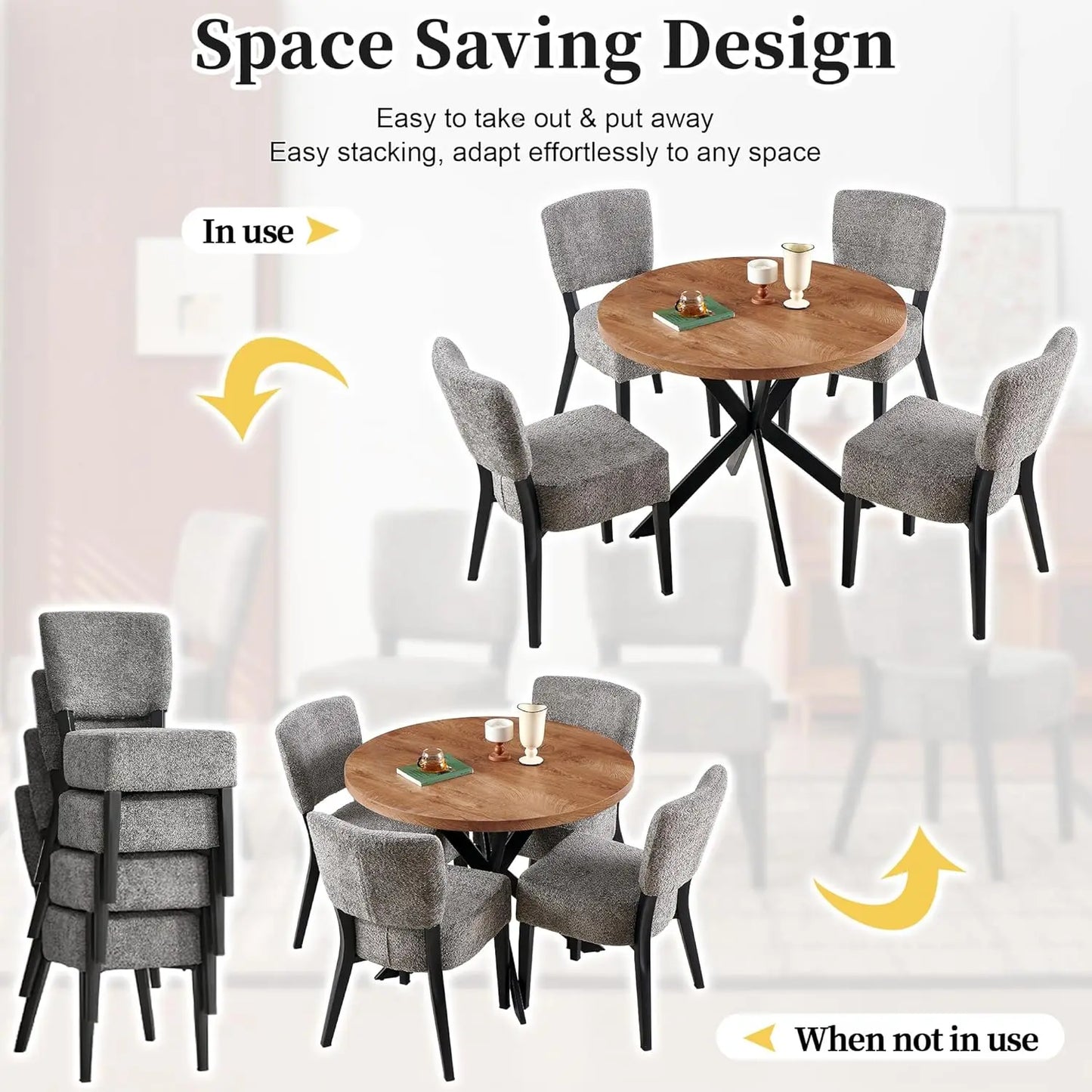Round Dining Table Set For Four With Stackable Chairs