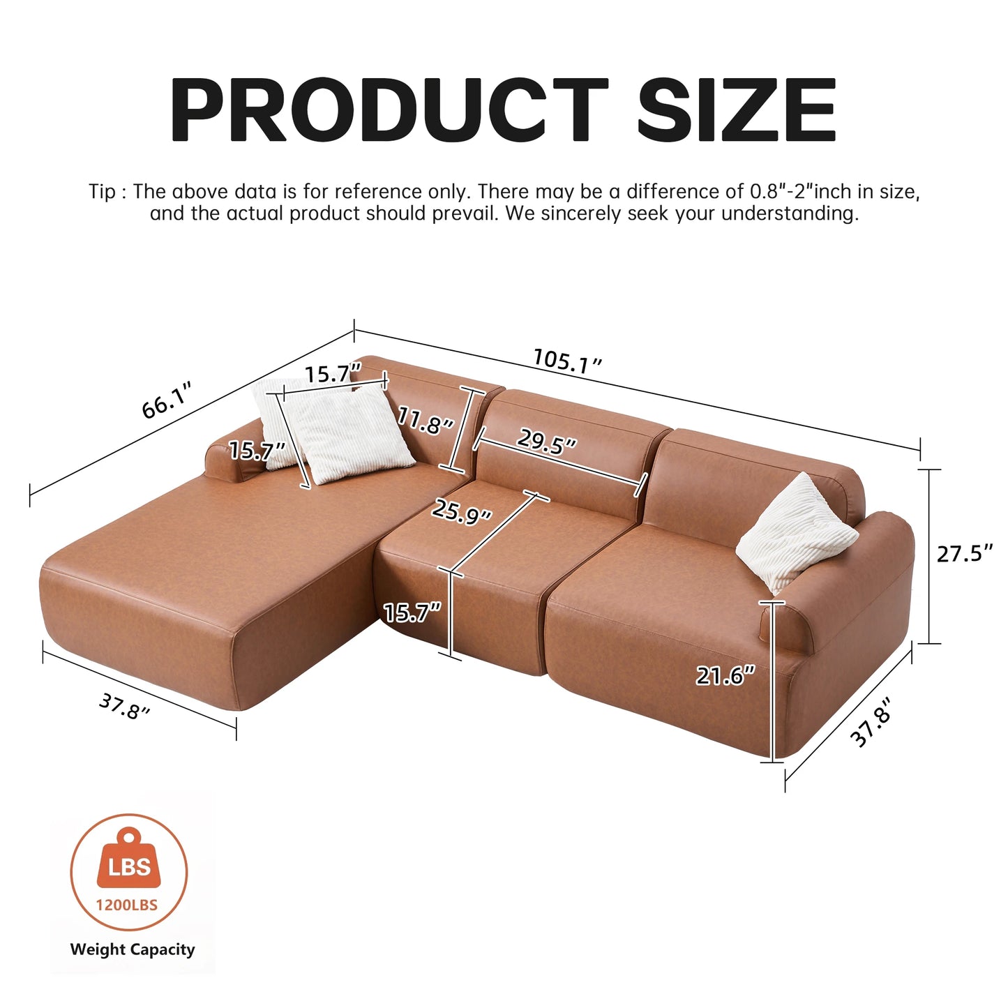 THOLASIS L Shaped Modular Leather Sofa Deep Seat Comfort