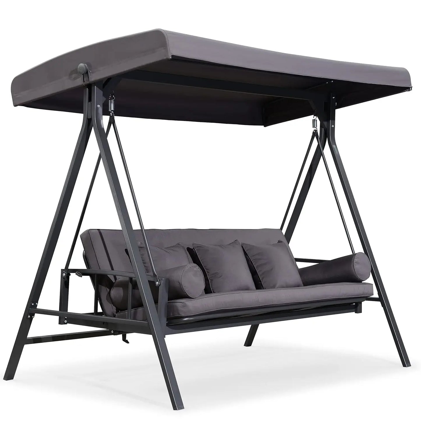 Adjustable Canopy 3 Seat Outdoor Porch Swing Bench Cup Holder