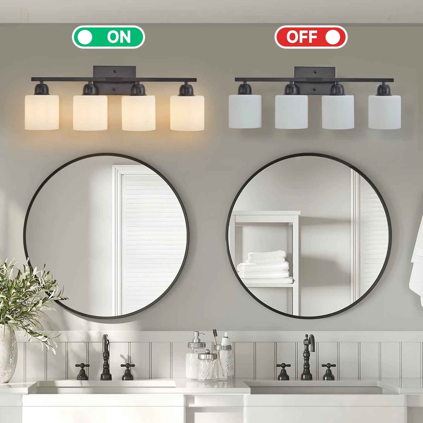 ARLGSITE Four Light Bathroom Vanity Fixtures Over Mirror Frosted Glass