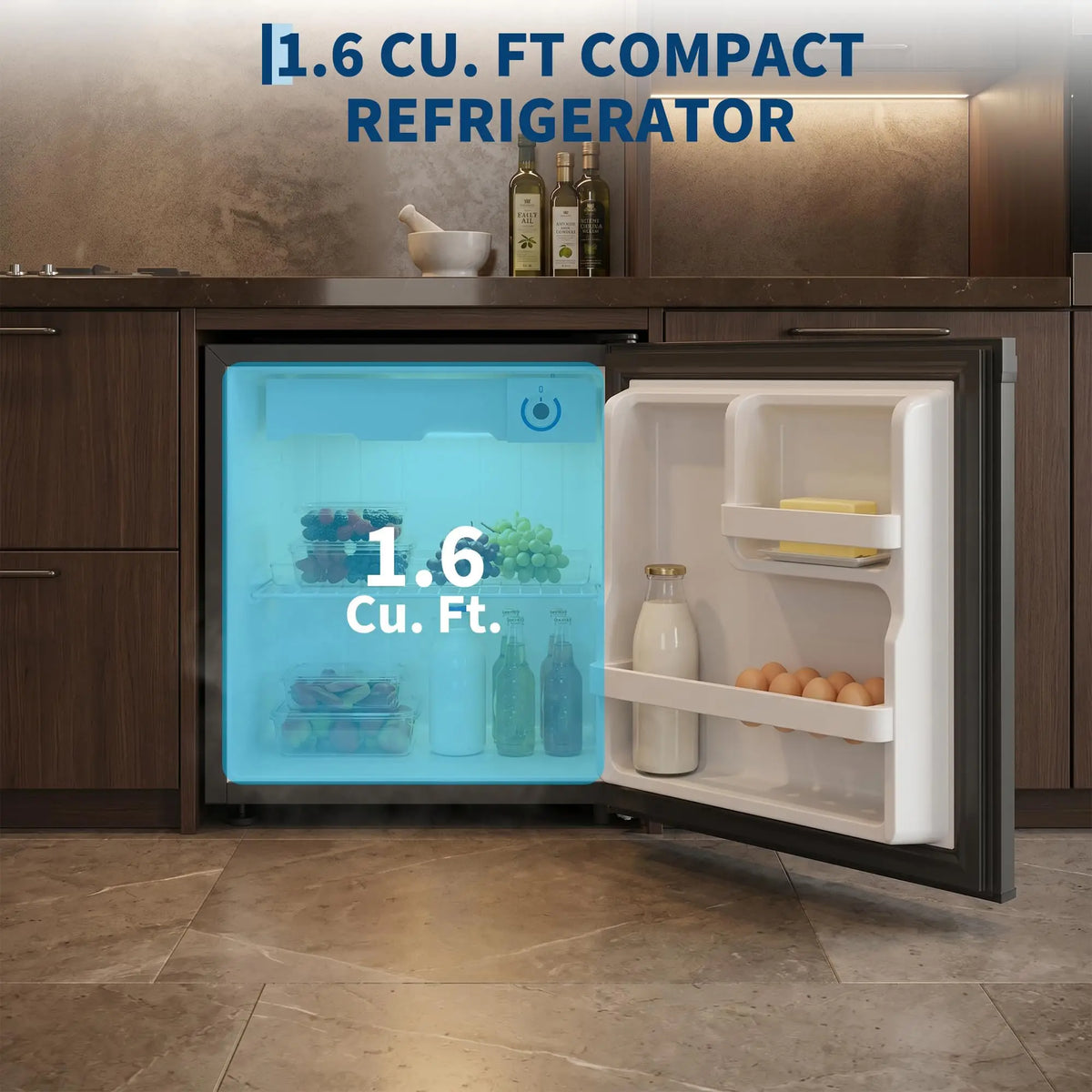 Compact Mini Refrigerator With Single Door And LED Lighting
