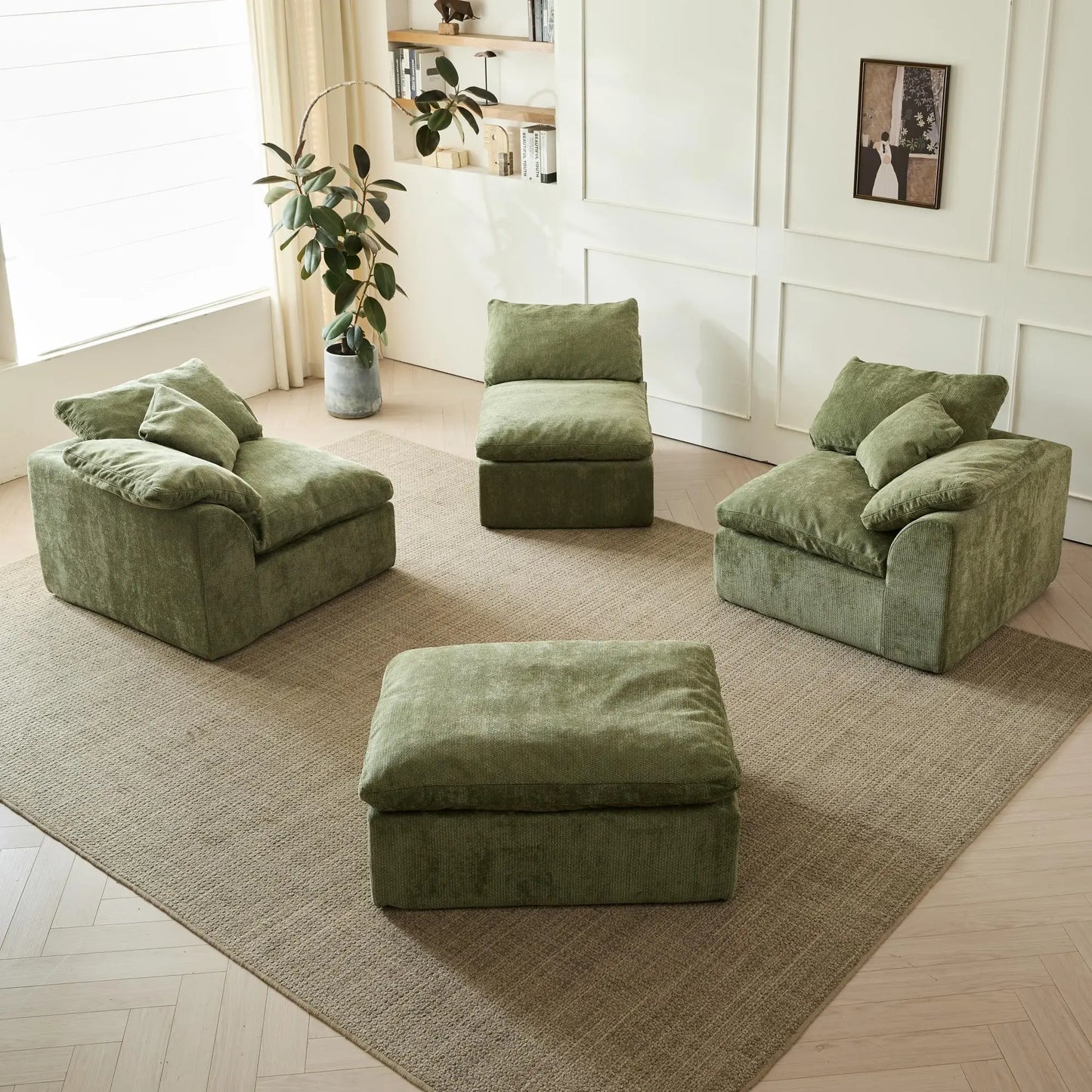 YeflixvrauCN Modern Cloud L Shaped 3 Seater Sofa Sectional Ottoman