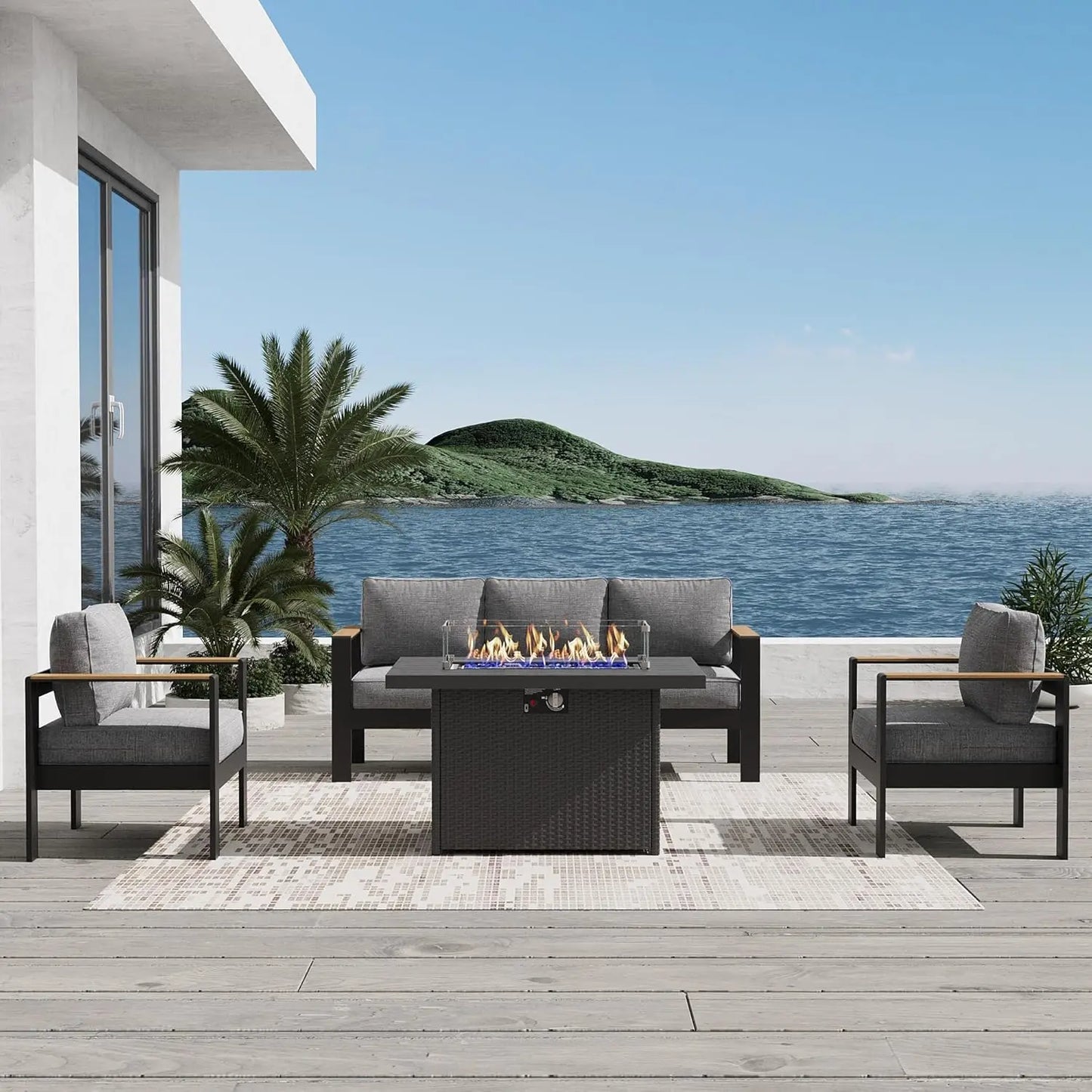 Aluminum Outdoor Patio Furniture Sets With Fire Pit