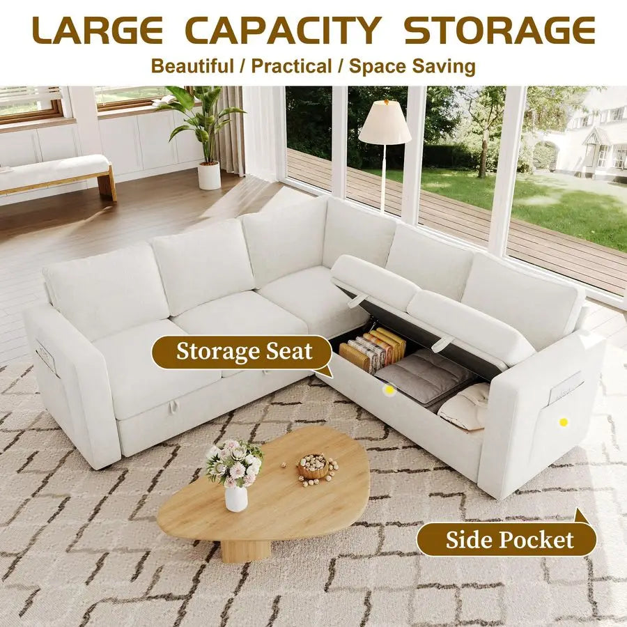 83.5 Sectional Sleeper Sofa with Pull Out Couch, Modern 5 Seat L Shaped Modular Couch, Sectionals Modular Sofa with S Customized