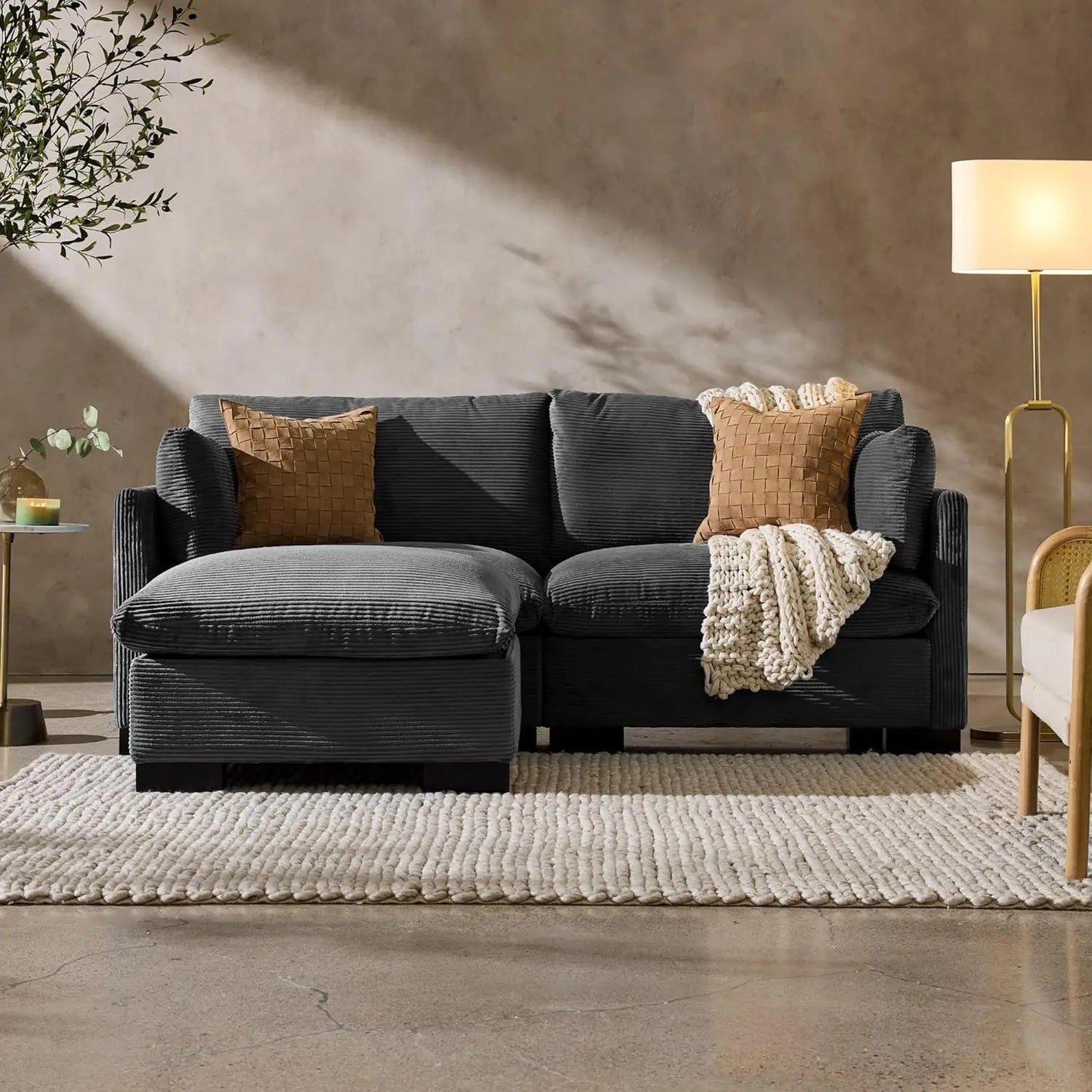 Modern Corduroy Loveseat With Removable Cover And Solid Wood Frame