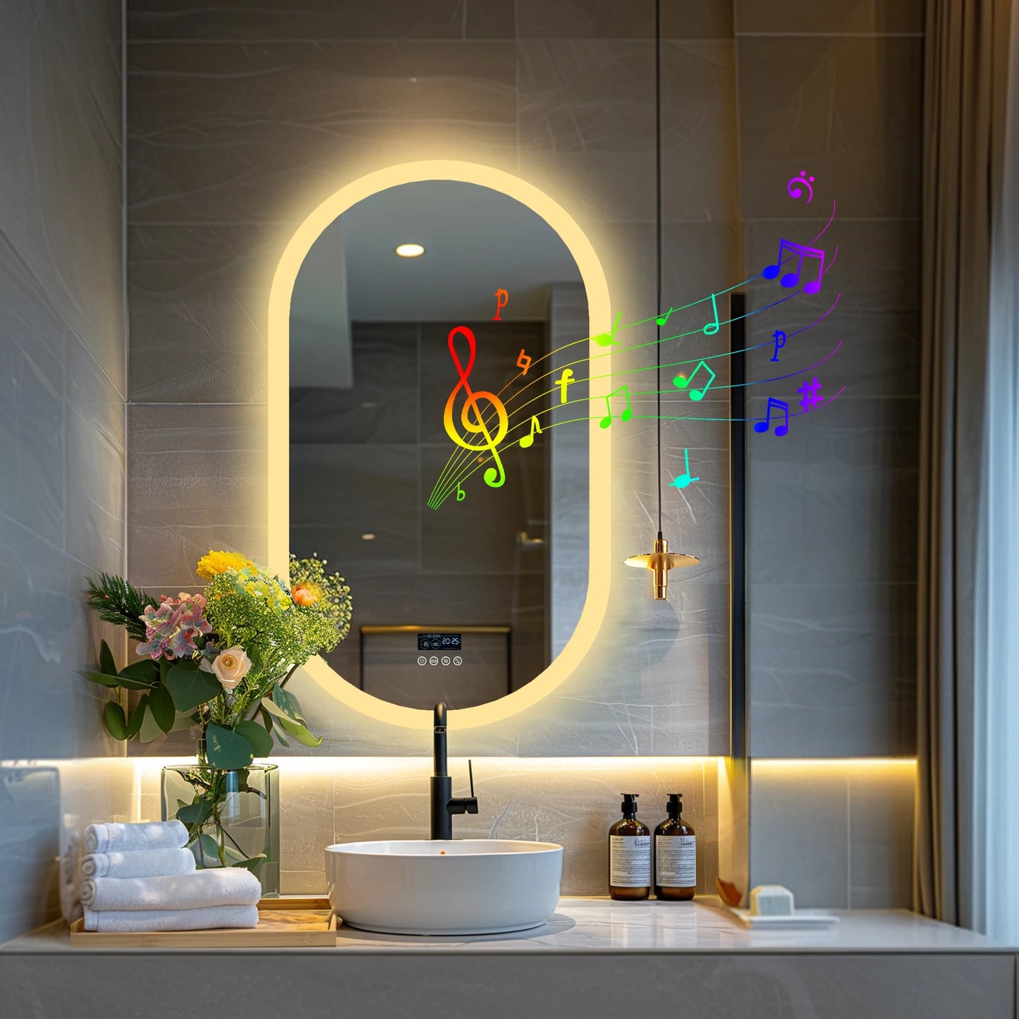 Wisfor Oval LED Bathroom Mirror With Lights Anti-Fog Bluetooth Speaker