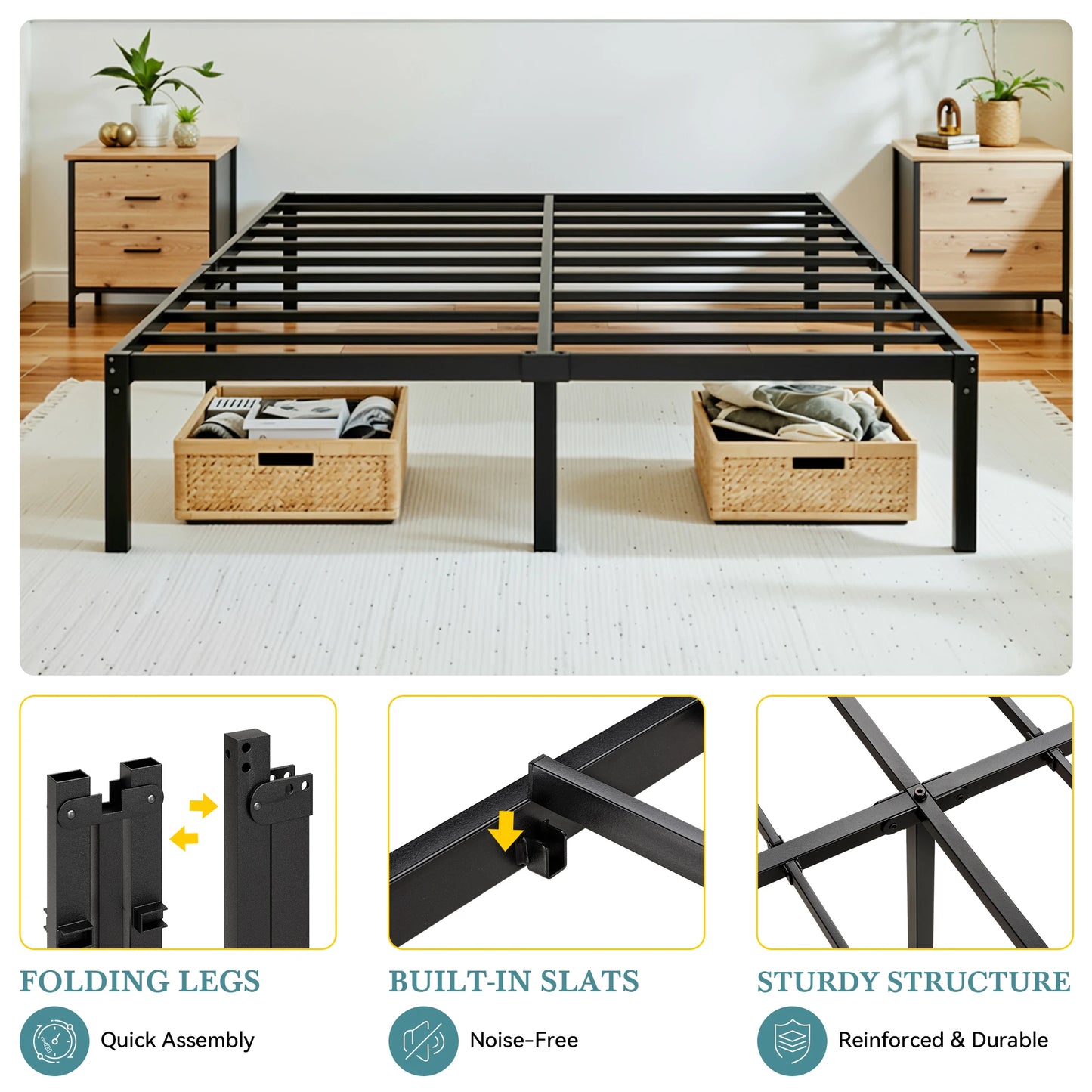 HOOMIC Heavy Duty Metal Bed Frame With Under Bed Storage Easy Assembly