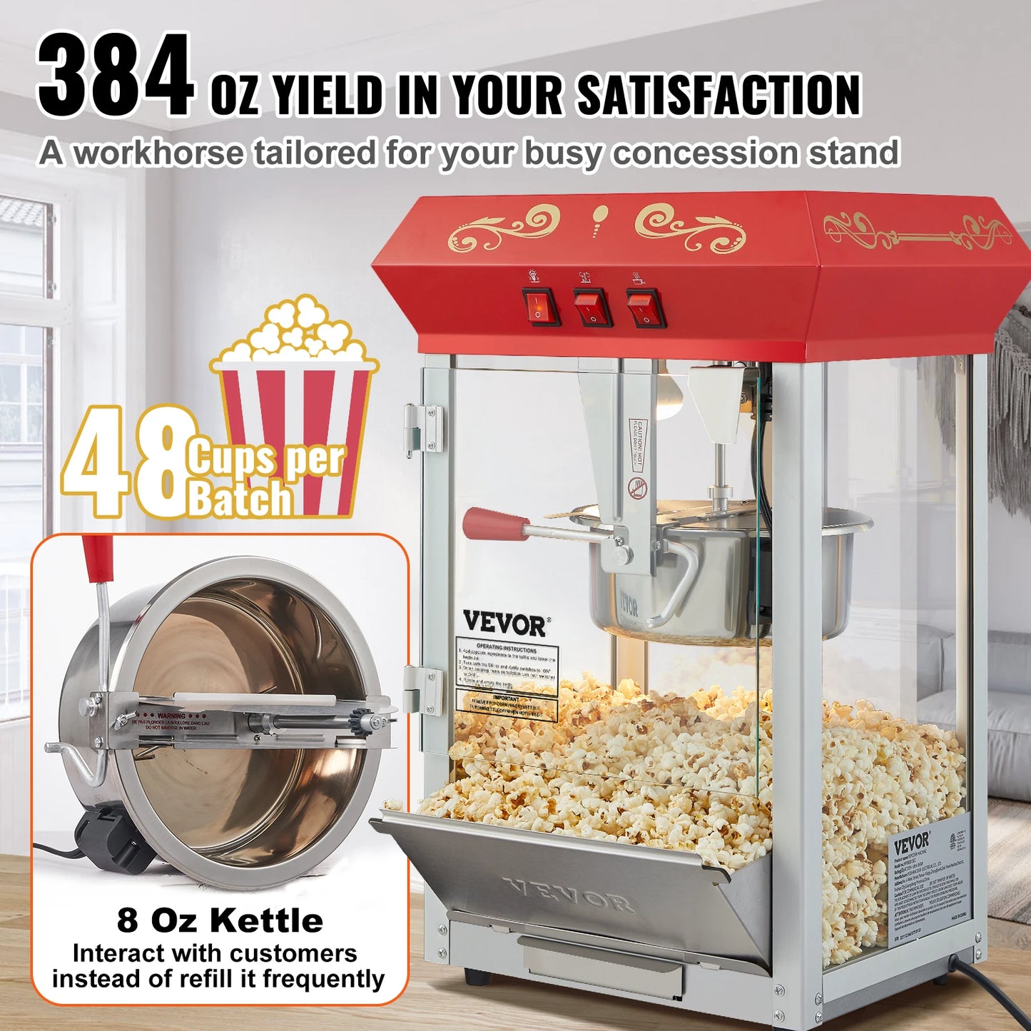 SucceBuy Electric Popcorn Maker Commercial Popper Automatic