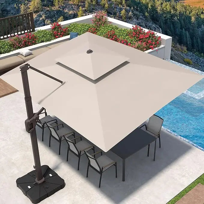 9' X 12' Patio Umbrella with LED Lights Outdoor Cantilever Large Rectangle Offset Umbrellas Heavy Duty Aluminum Double Top with