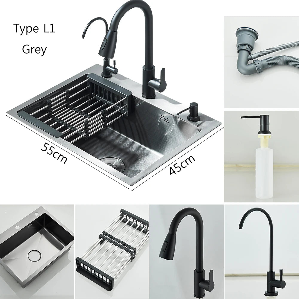 MYQualife Stainless Steel Undermount Kitchen Sink Set With Faucet