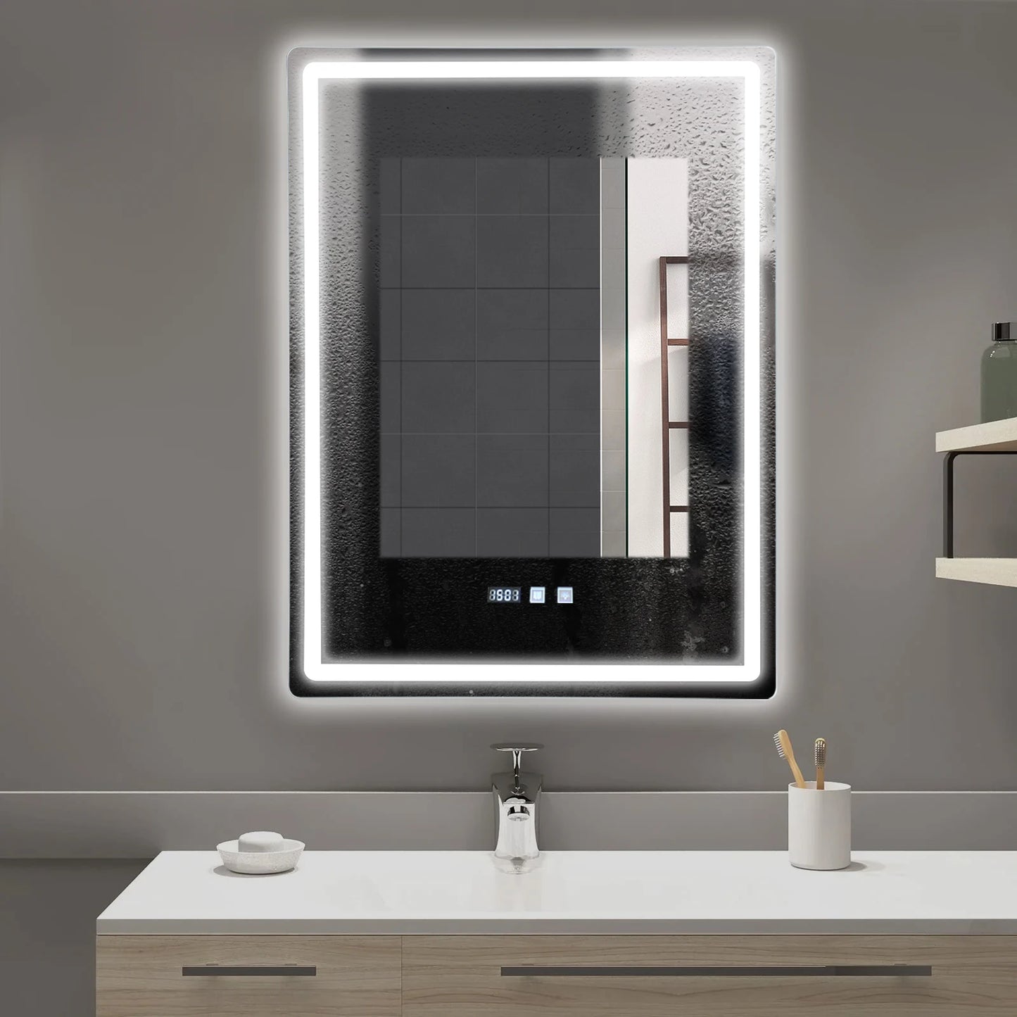Led Bathroom Mirror Anti Fog Lighted Vanity Time Temperature Display
