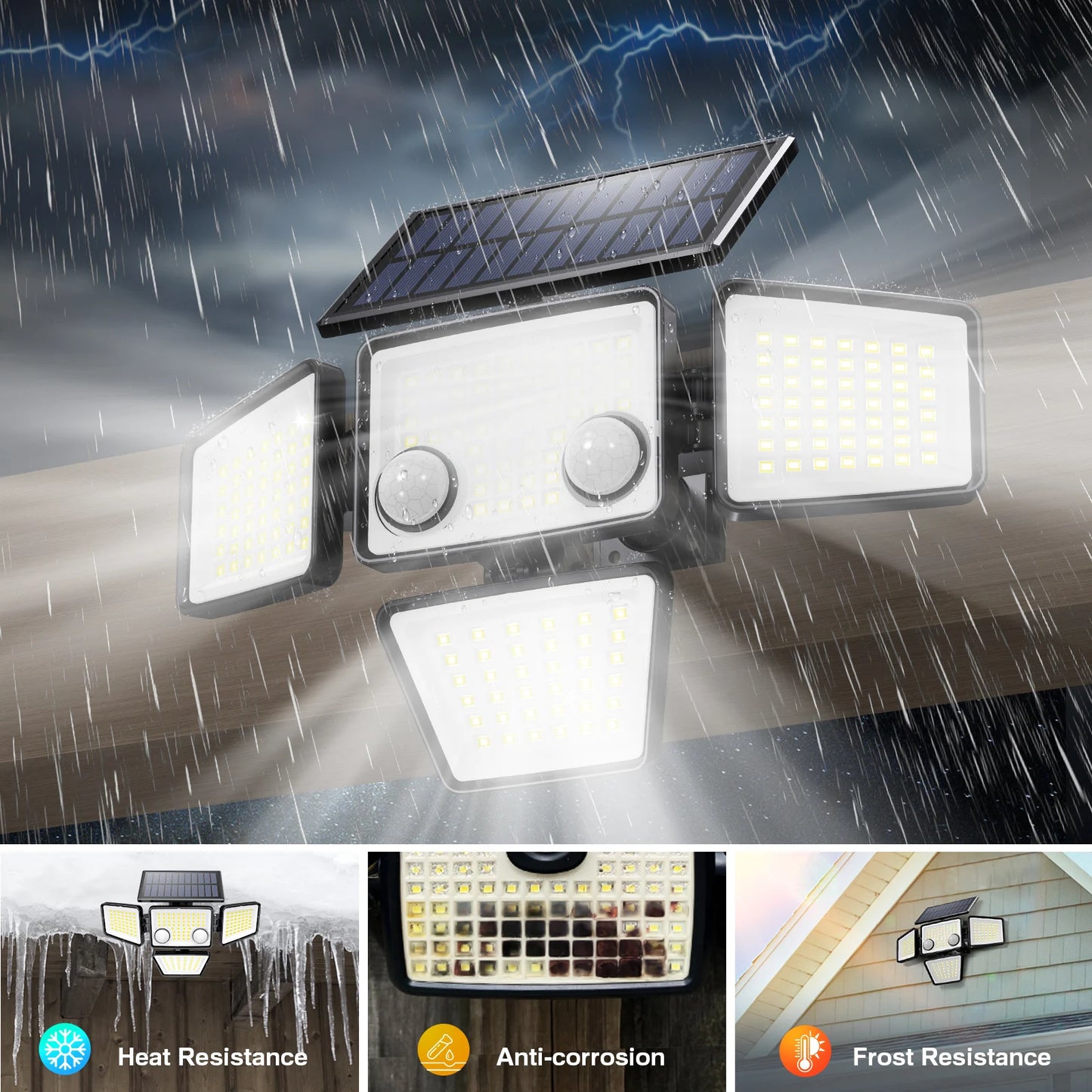 SZRSTH Solar Lights 3000LM 188 LED Motion Sensor Flood Lights