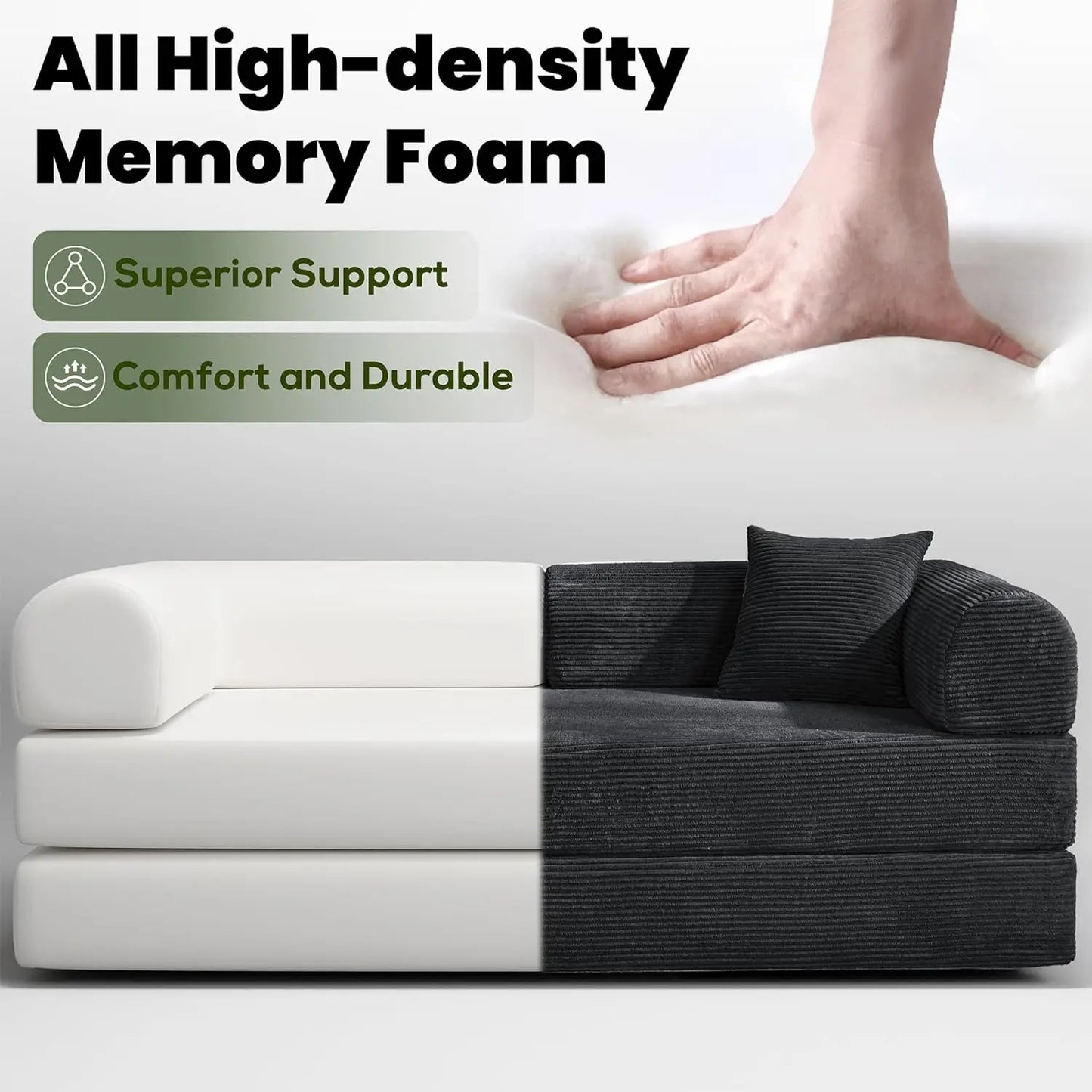 79" Boneless Corduroy Convertible Sofa Bed Foldable Memory Foam Compressed Modular Couch in a Box for Customized Comfort