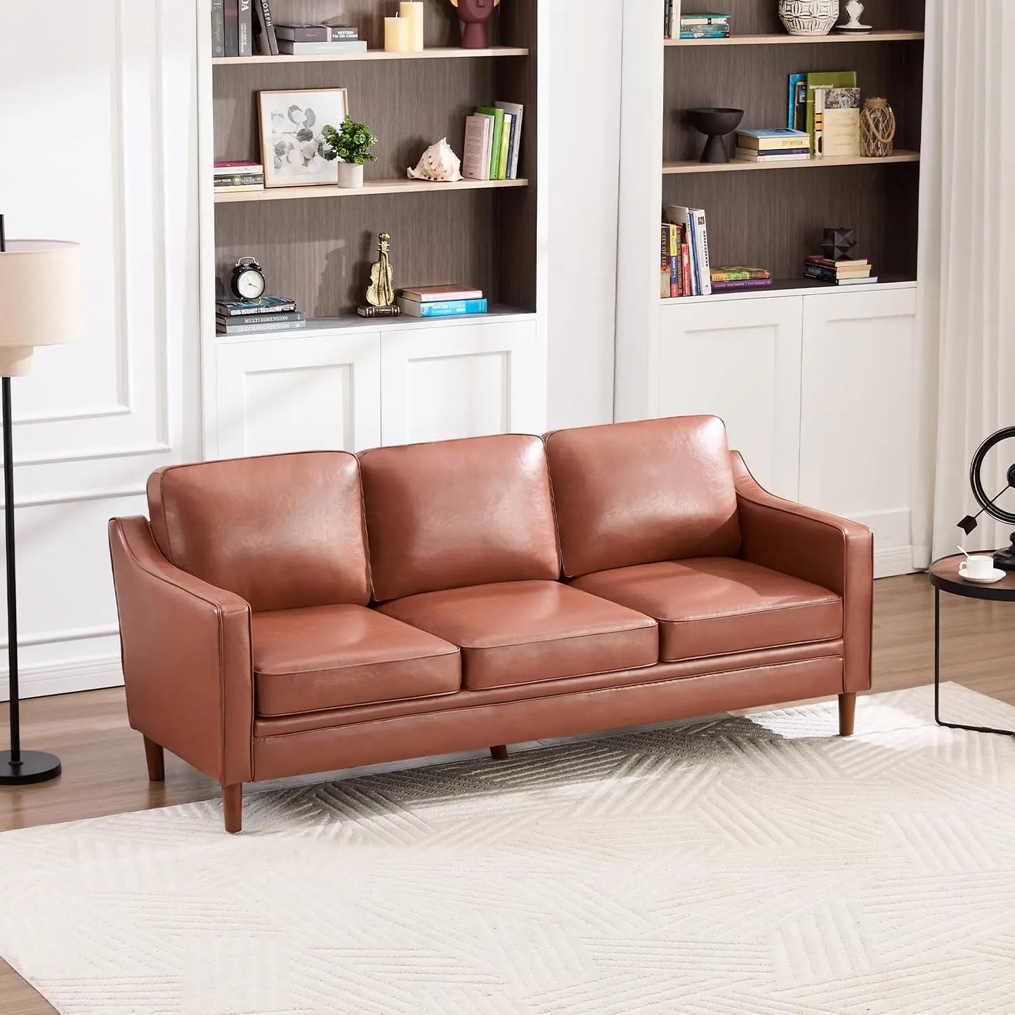 Mid Century Chenille Sofa With Solid Wood Legs For Living