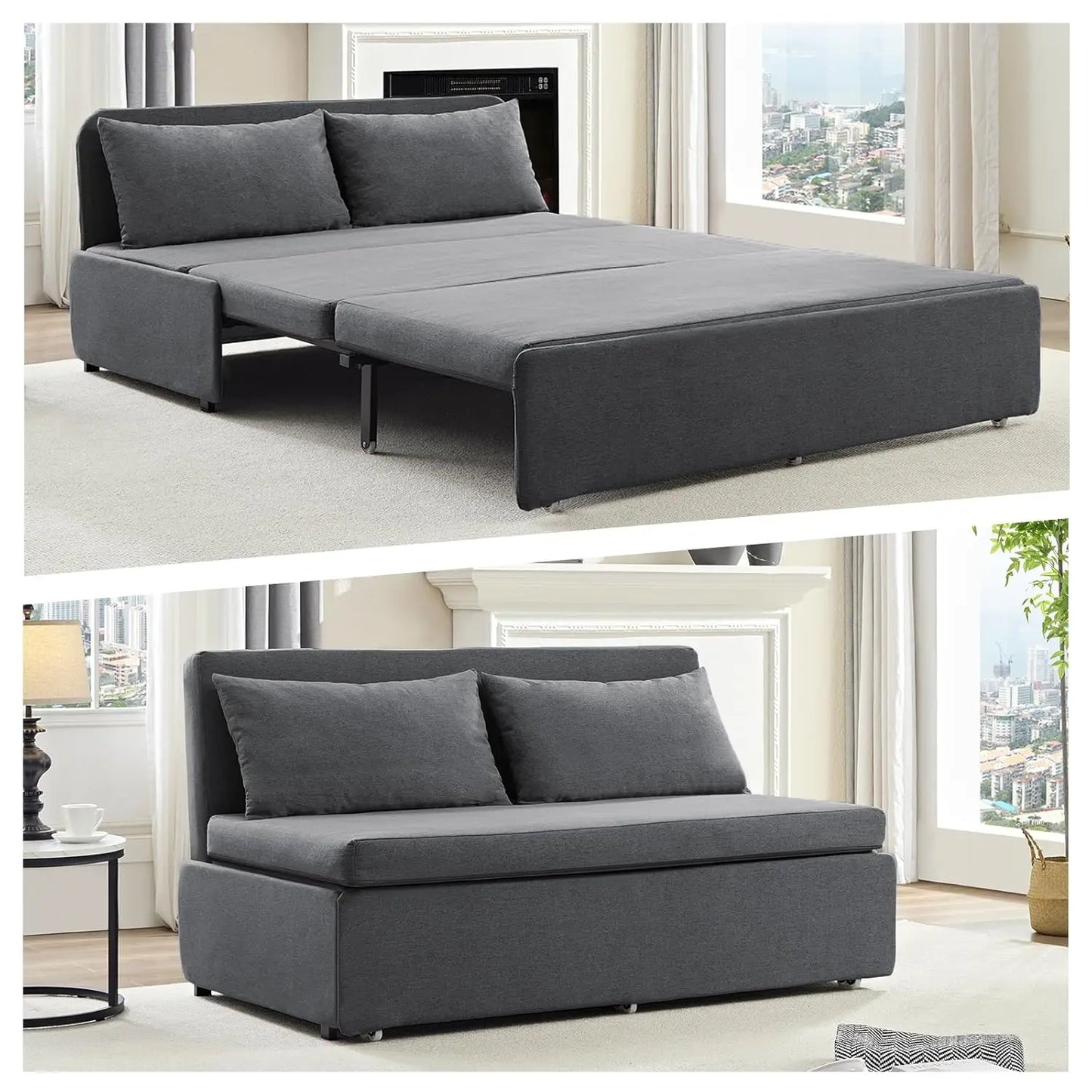 Queen Pull Out Sofa Bed Linen Convertible Couch With Pillows