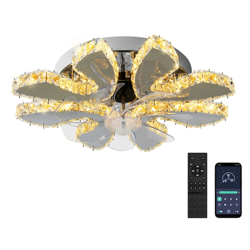 GreeLustr Luxury Crystal Ceiling Fan Lamp With Remote Control