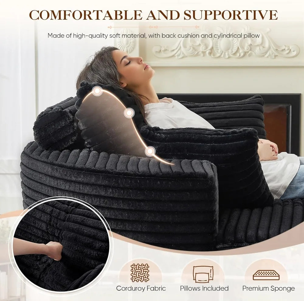 Corduroy Round Chaise Lounge Chair With Deep Seat Cloud Sofa For Living Room