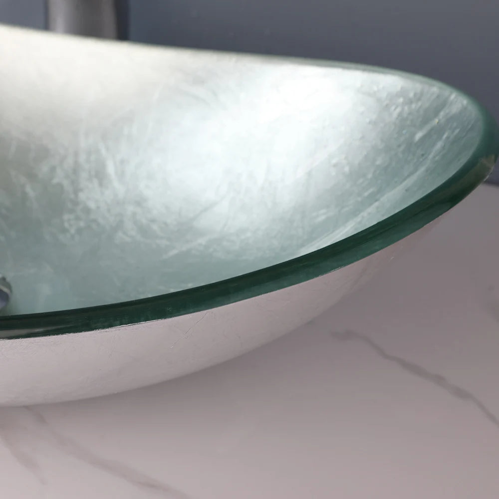 KEMAIDI Bathroom Sink Countertop Basin Sink Tempered Glass Washbasin with Waterfall Faucet Mixer for Washroom Vessel Vanity Bar