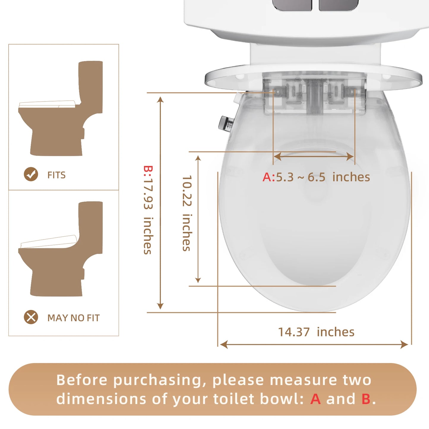 AQUATIZ Round Bidet Toilet Seat With Soft Close Dual Nozzles