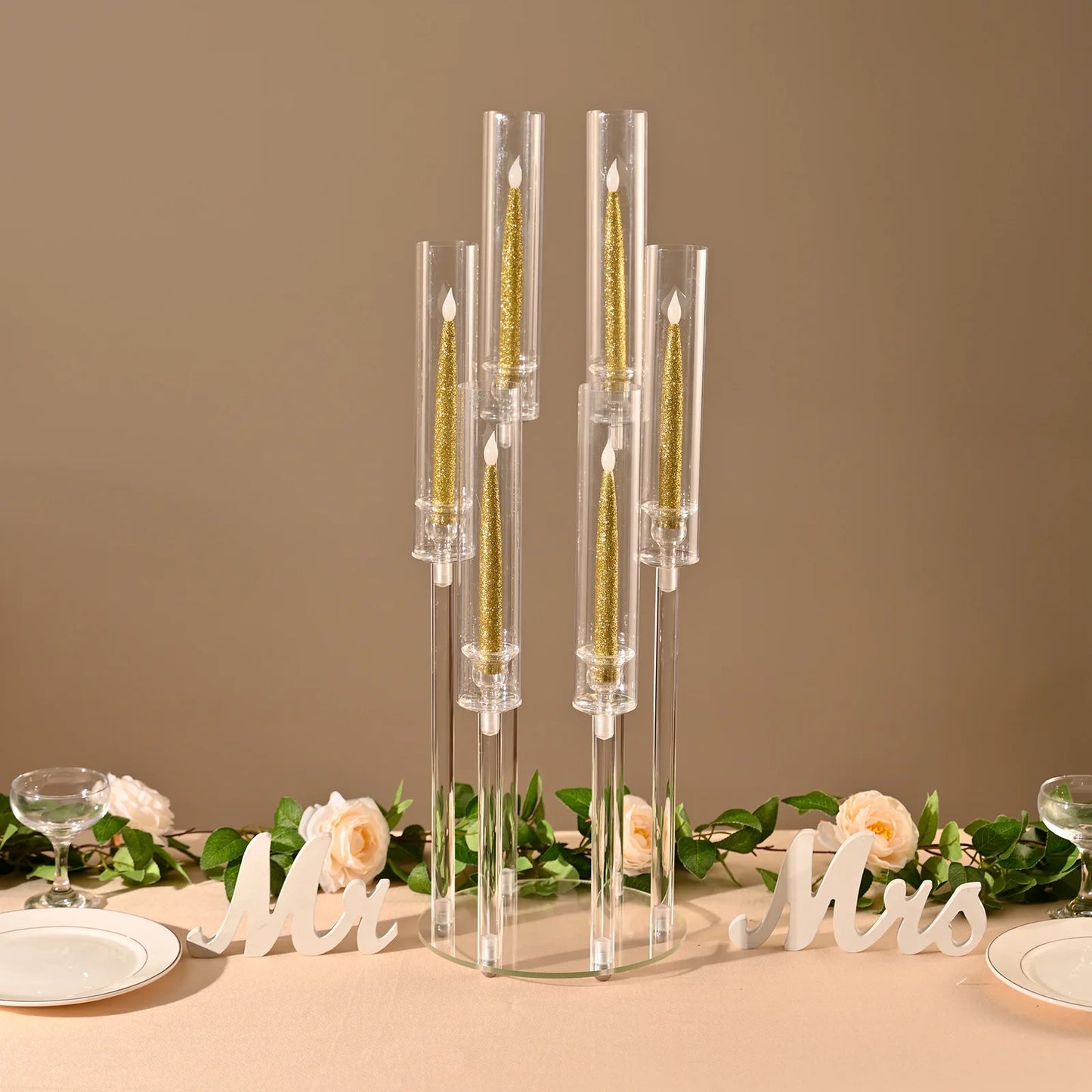 VINCIGANTCandle 10pc 6 Arm Acrylic Candelabras Taper Candle Holders Wedding