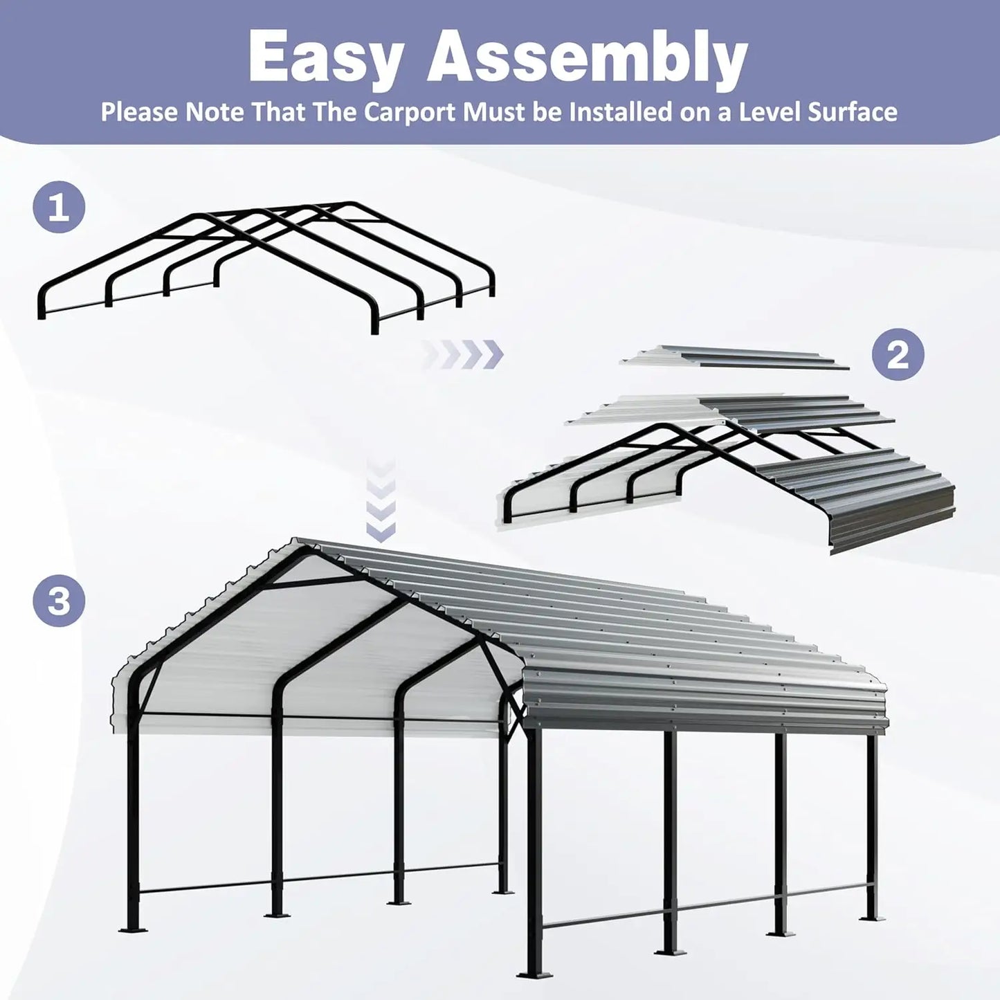 GELU Galvanized Metal Carport Kit For Outdoor Shelter