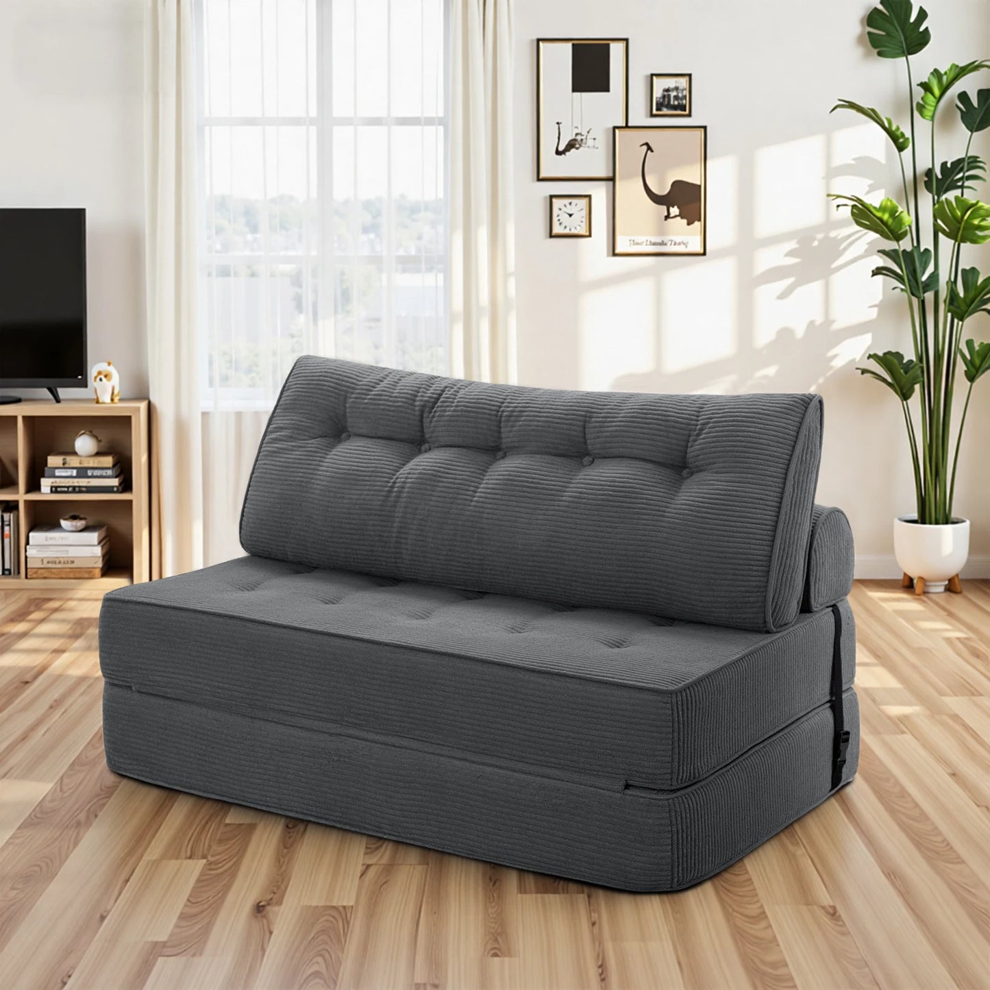 Folding Sofa Bed With Back Support Pillows For Living Room