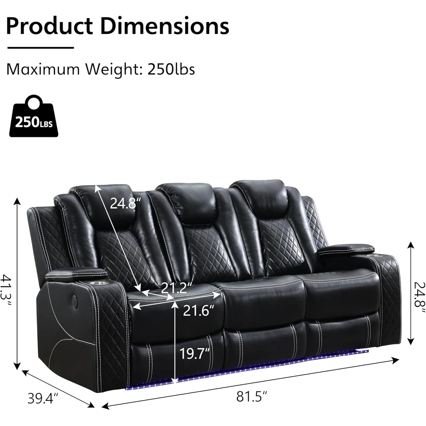 Todrani Power Reclining Sofa With Wireless Charger And USB Port