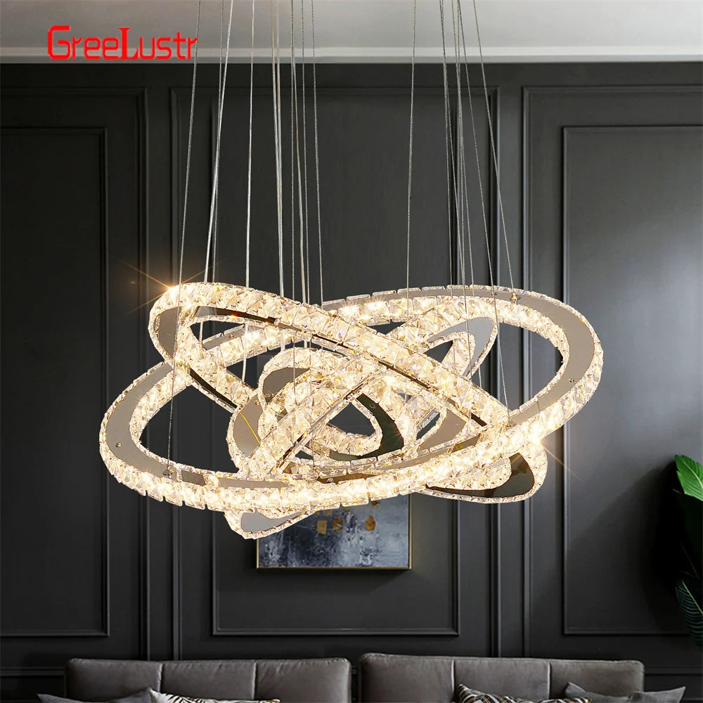 GreeLustr Crystal Chrome LED Pendant Light Chandelier for Living Rooms