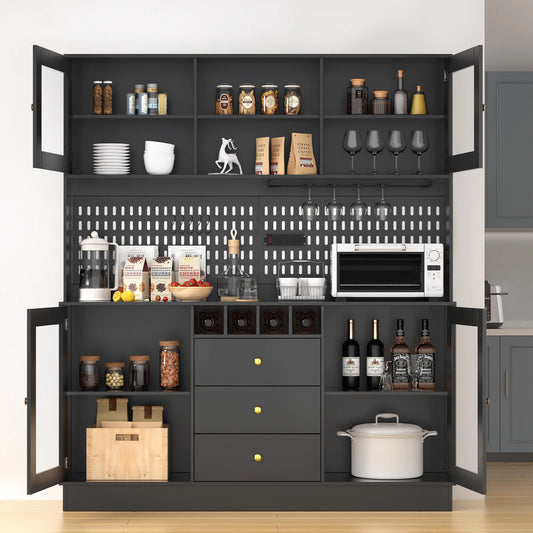VOWNER Pantry Cabinet Freestanding Kitchen Storage Pegboard Power Outlet