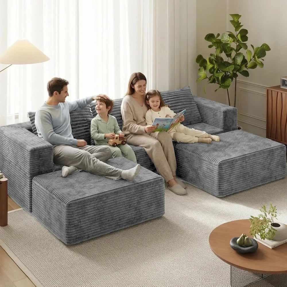 Modern Fabric Boneless Couch L Shaped Sectional Sofa