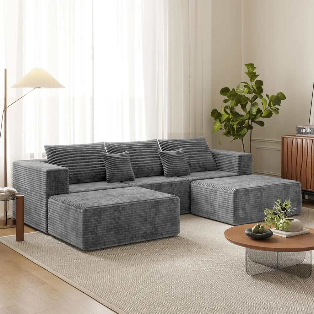 Modern Fabric Boneless Couch L Shaped Sectional Sofa
