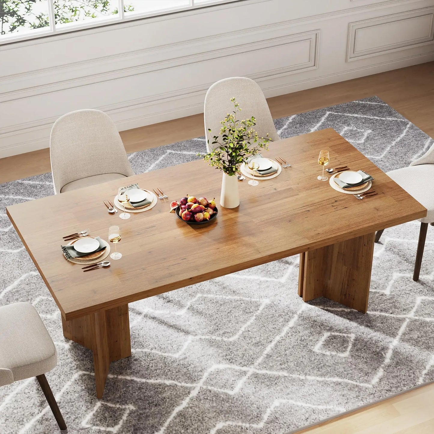 Tribesigns 63-inch Dining Table for 4-6, Farmhouse Kitchen Table with Large Tabletop, Rectangular Dinner Eating Table for Dining