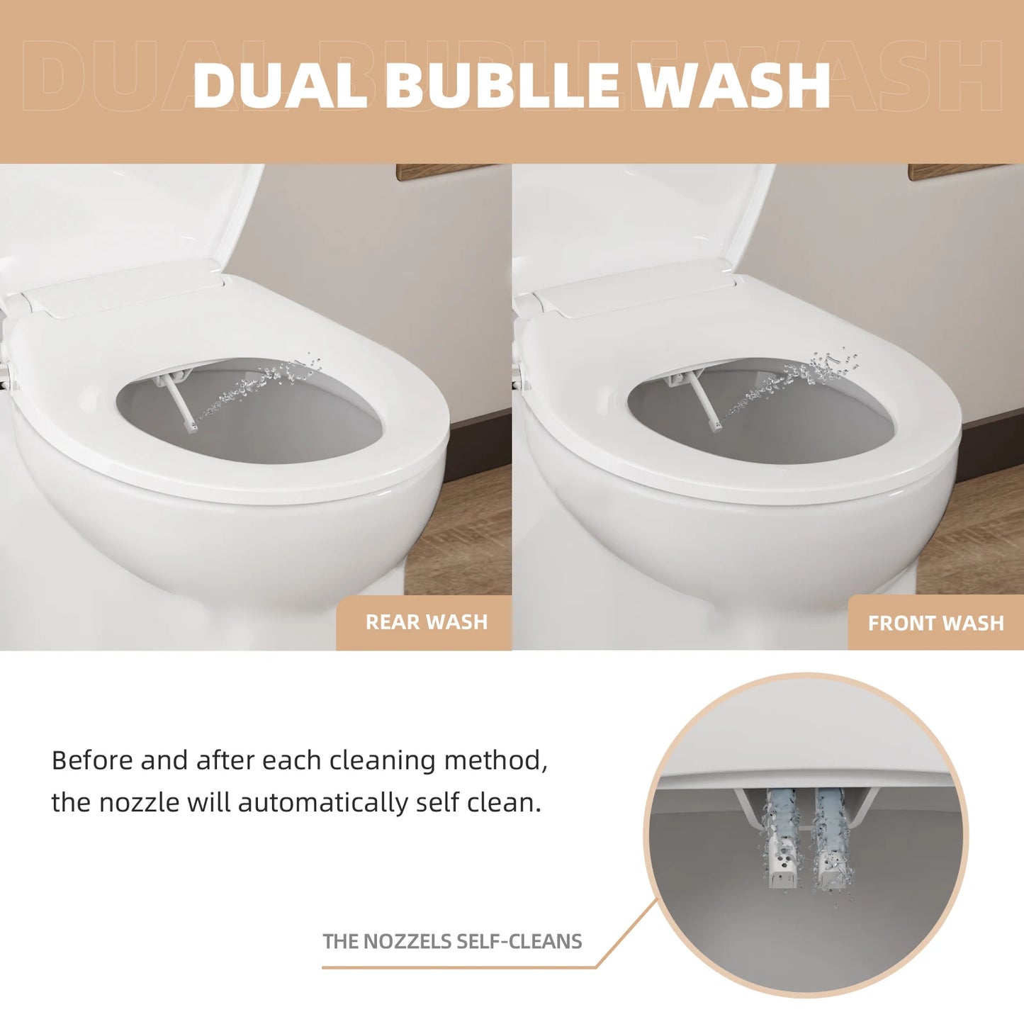 AQUATIZ Round Bidet Toilet Seat With Soft Close Dual Nozzles