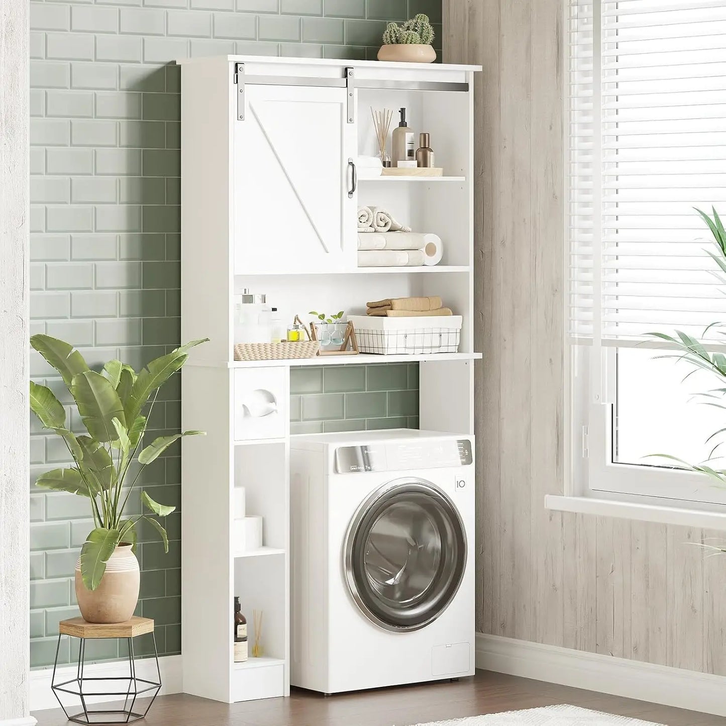 Storage Cabinet Over Toilet Organizer With Sliding Barn Door Paper Holder