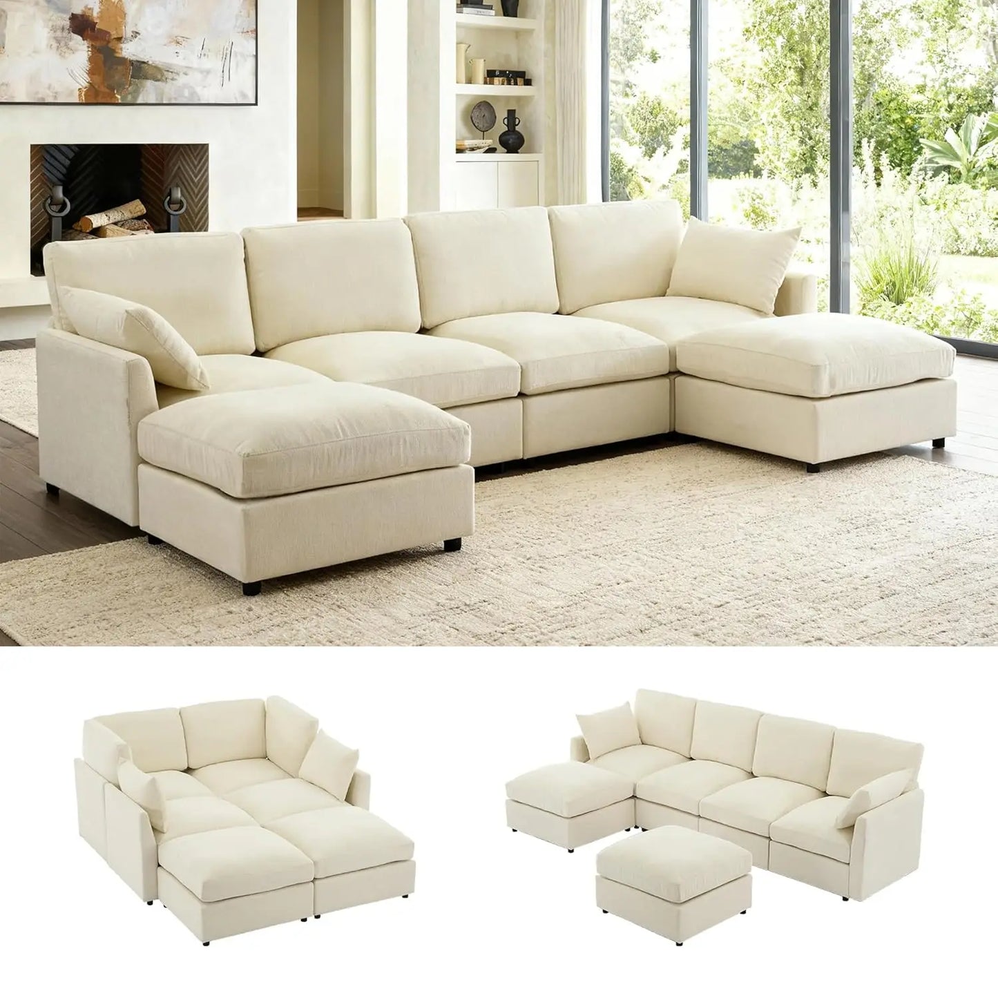 Modular U Shape Sectional Sofa With Chenille Cushions For Living Room